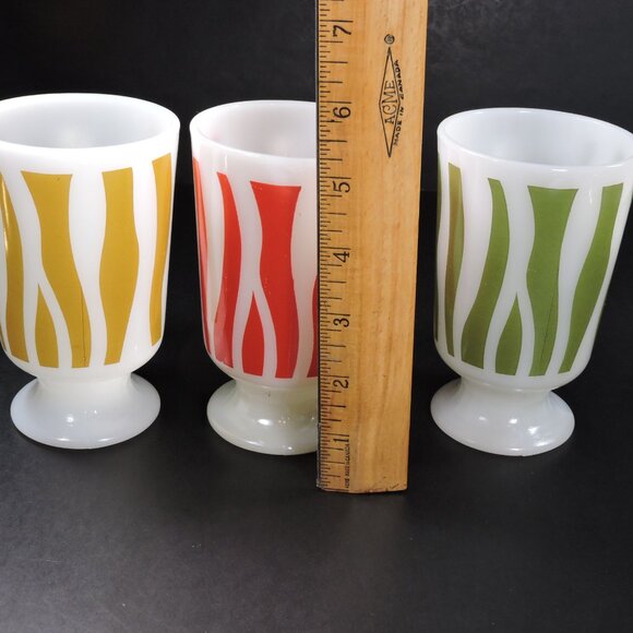 3 Vintage AH Fire King Milk Glass Coffee Mugs - Pedestal Base - Wavy Lines - Picture 12 of 16